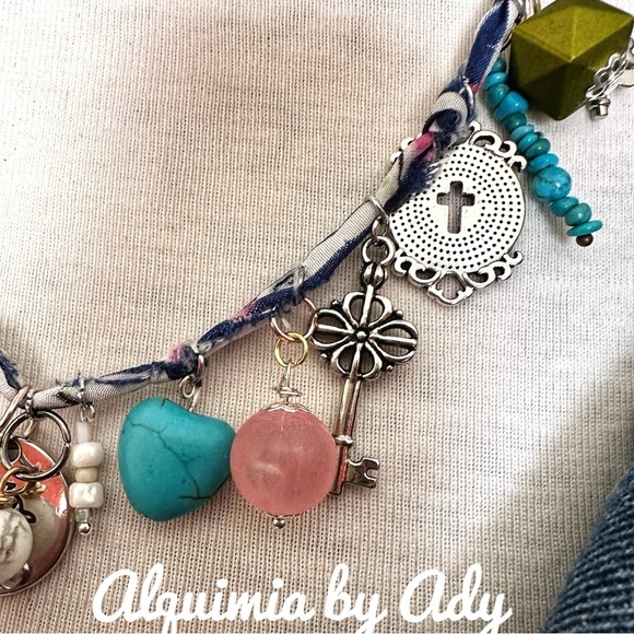 Alquimia Blue and Pink Charm Necklace Bohemian Style turquoise - Picture 6 of 9